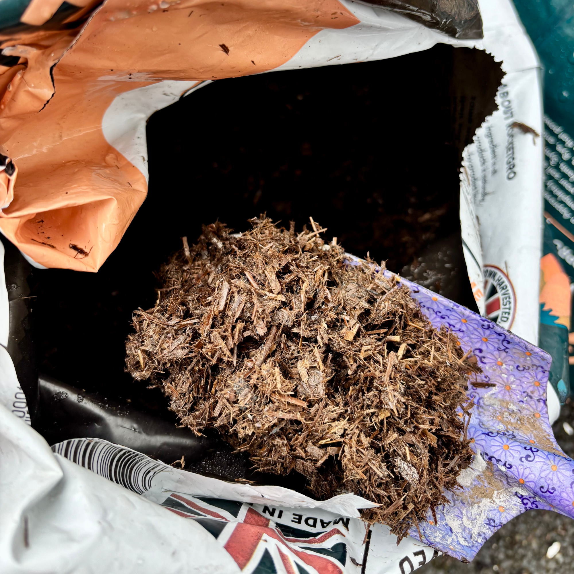 rocketgro magic mulch scooped out of bag