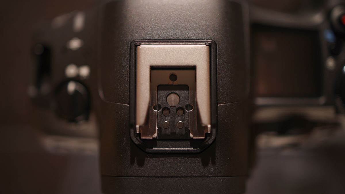 Canon EOS R5 Mark II against a dark background