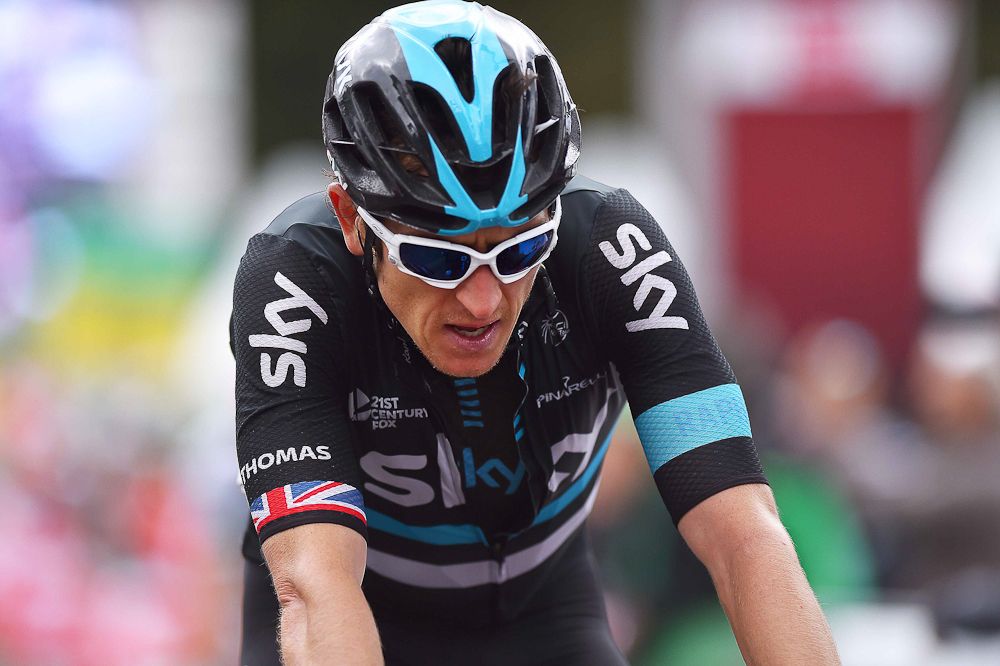 Geraint Thomas at the finish of stage 5 at the Tour de Suisse