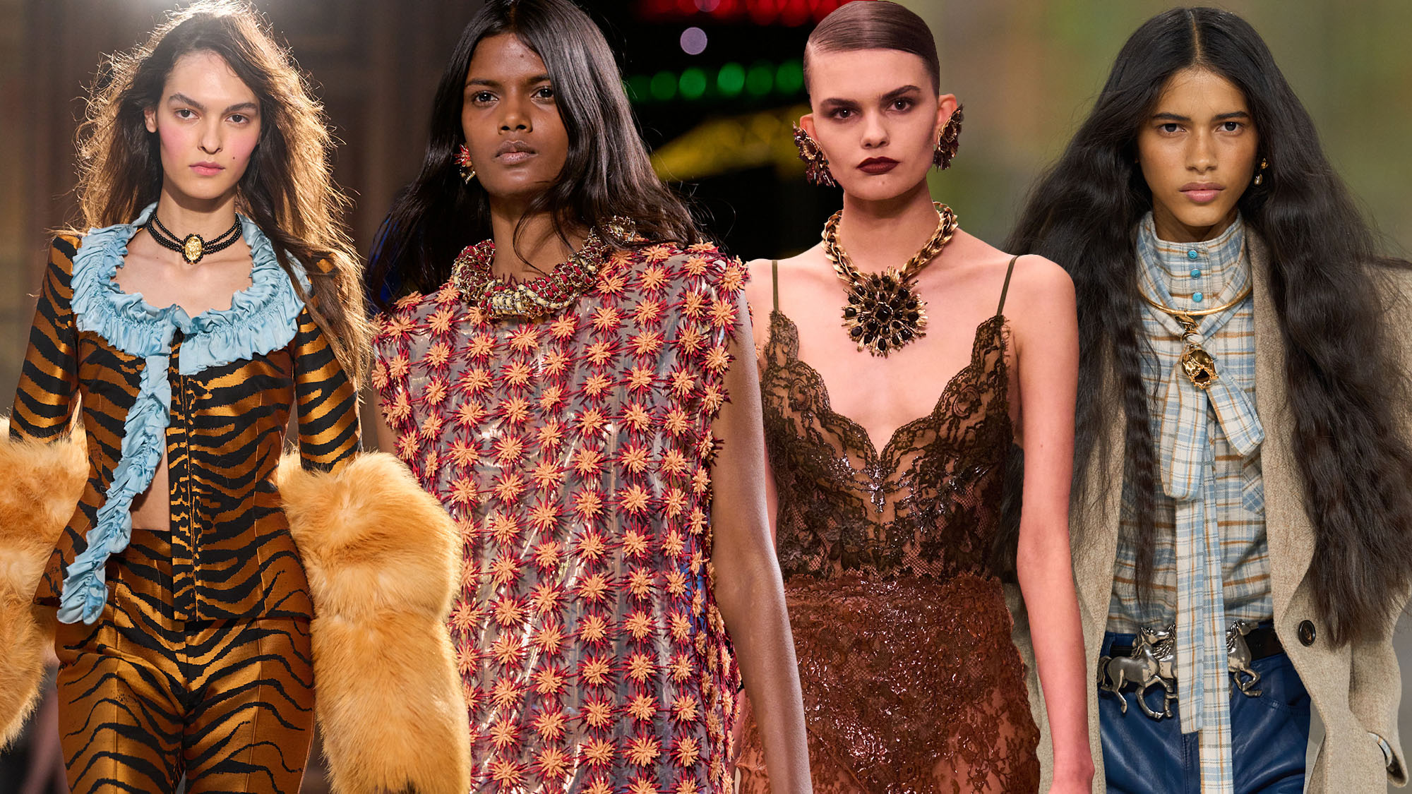 Collage of runway models wearing 2026 jewelry trends.
