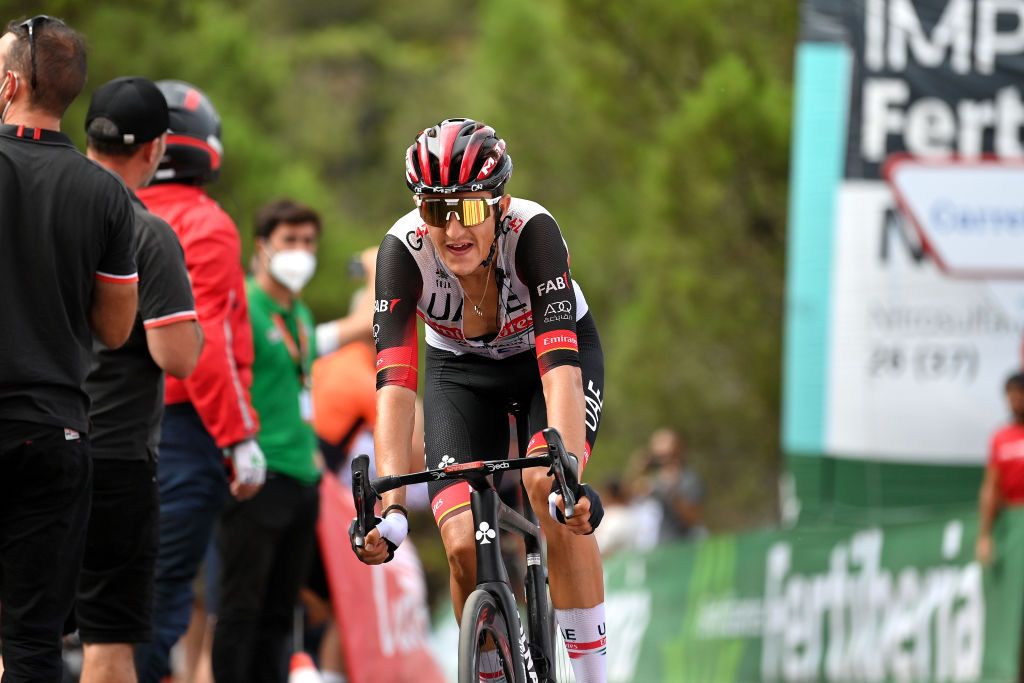 ESTEPONA SPAIN SEPTEMBER 01 Marc Soler Gimenez of Spain and UAE Team Emirates crosses the finish line during the 77th Tour of Spain 2022 Stage 12 a 1927km stage from Salobrea Peas Blancas Estepona 1260m LaVuelta22 WorldTour on September 01 2022 in Estepona Spain Photo by Justin SetterfieldGetty Images