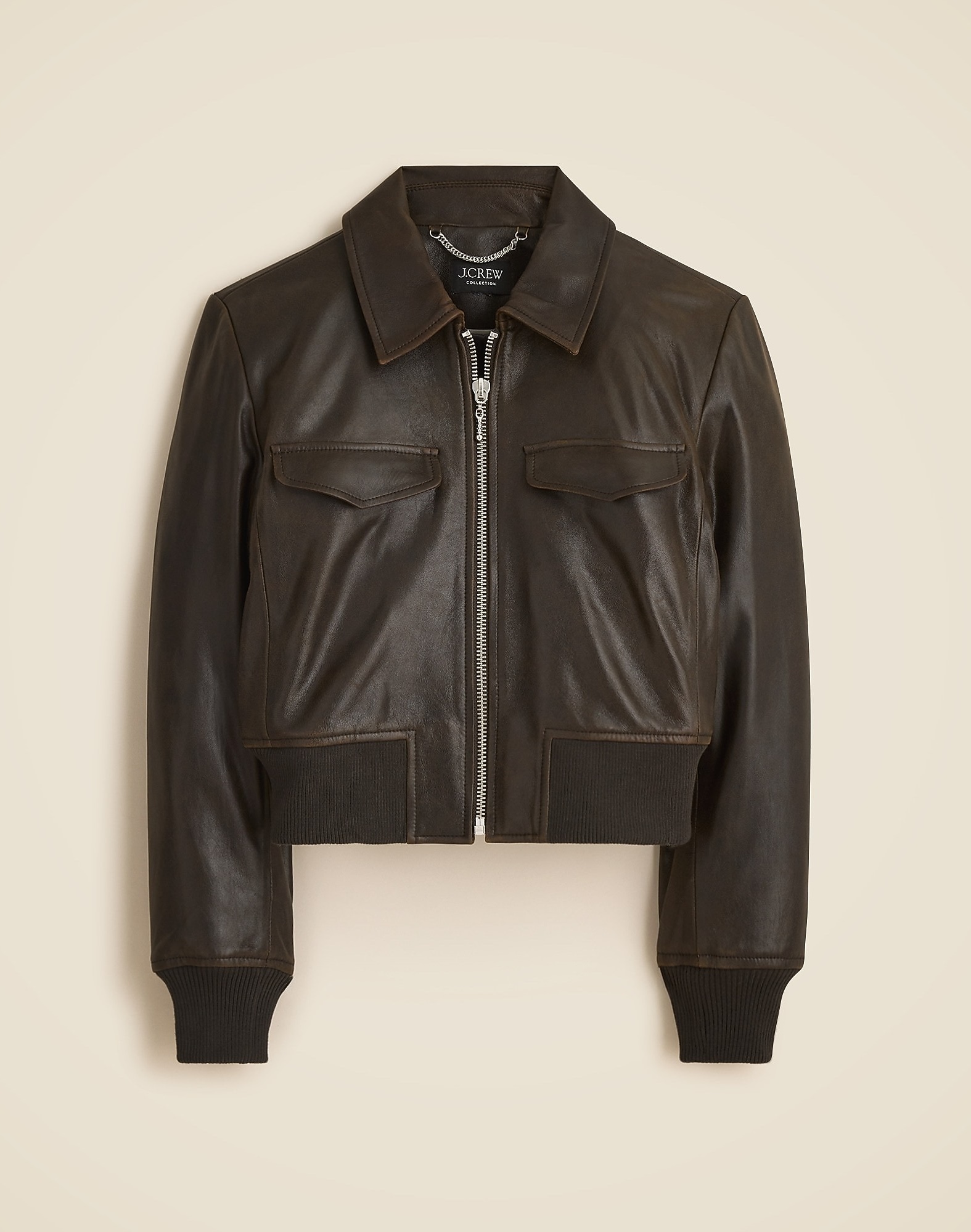 J.Crew, Collection Cropped Flight Jacket in Distressed Leather