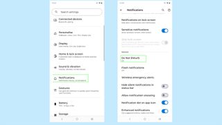 Settings and notification pages on Android phones