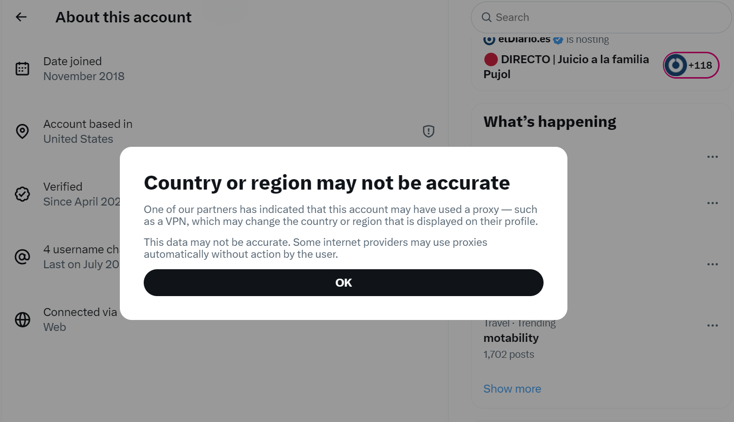 Скриншот X's VPN предупреждение, сделано 25 ноября 2025 г.
