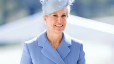 Sophie, Duchess of Edinburgh, wearing a forget-me-not blue outfit, represents King Charles III as the Reviewing Officer during The Sovereign's Parade on April 11, 2025