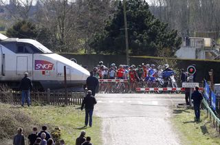 Some riders stopped as a French TGV train came past