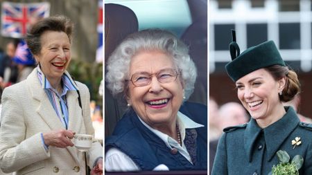 L-R: Princess Anne, Queen Elizabeth, Kate Middleton