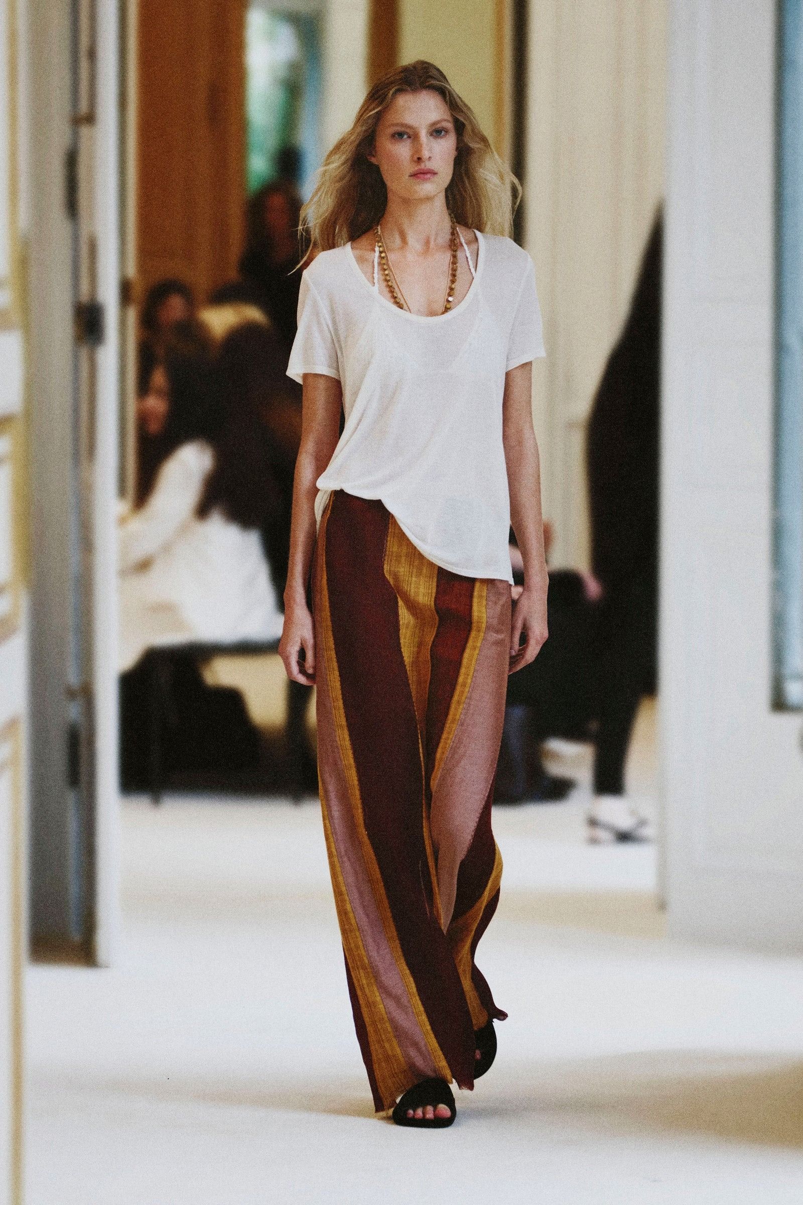 a model walks the The Row summer 2027 runway during Paris Fashion Week