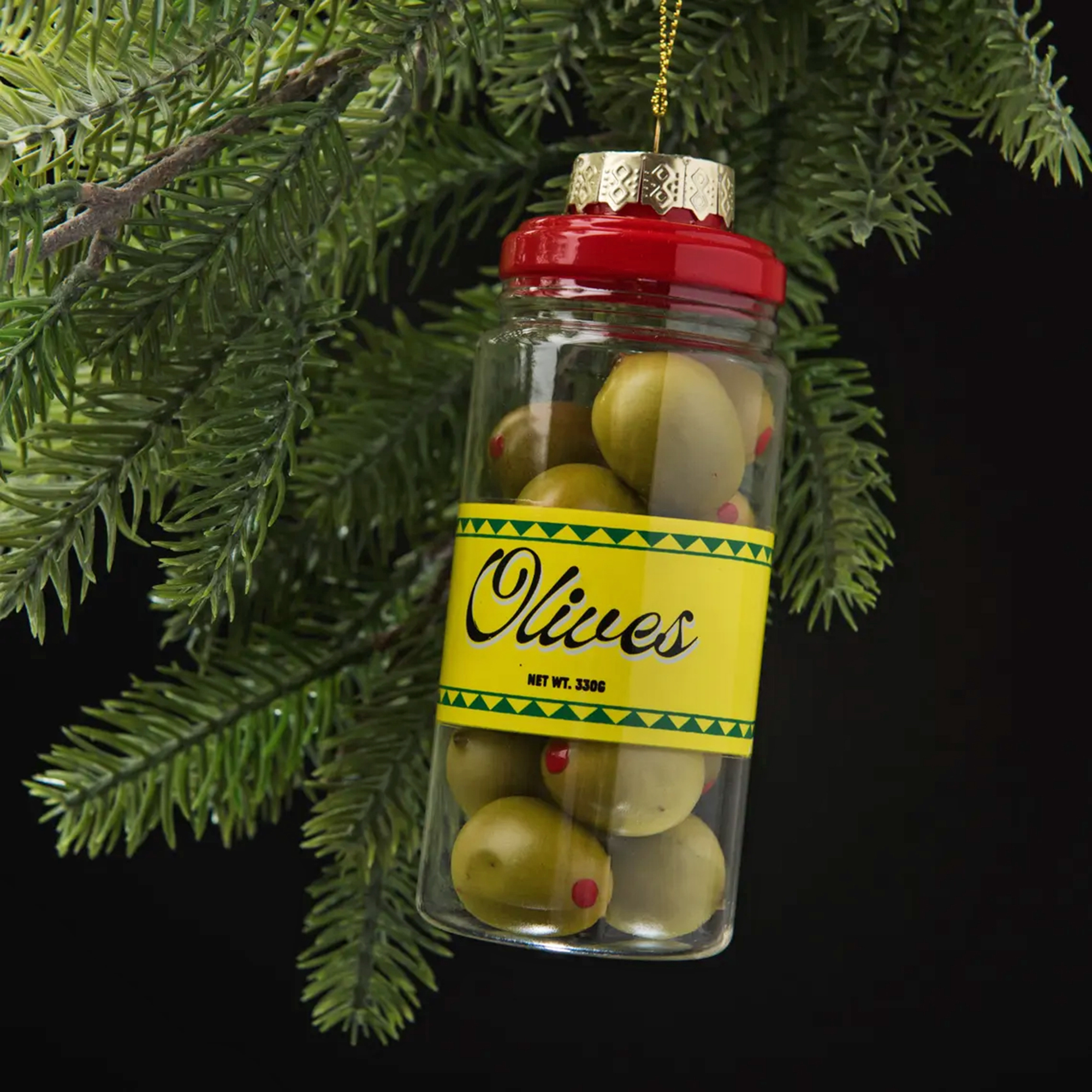 Love & Victory Handblown Glass Jar of Olives Christmas Ornament