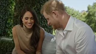 Prince Harry and Meghan Markle in the garden of their Montecito home
