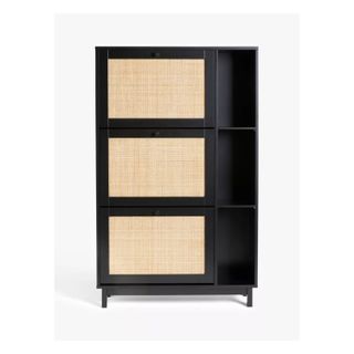 black and rattan shoe cabinet