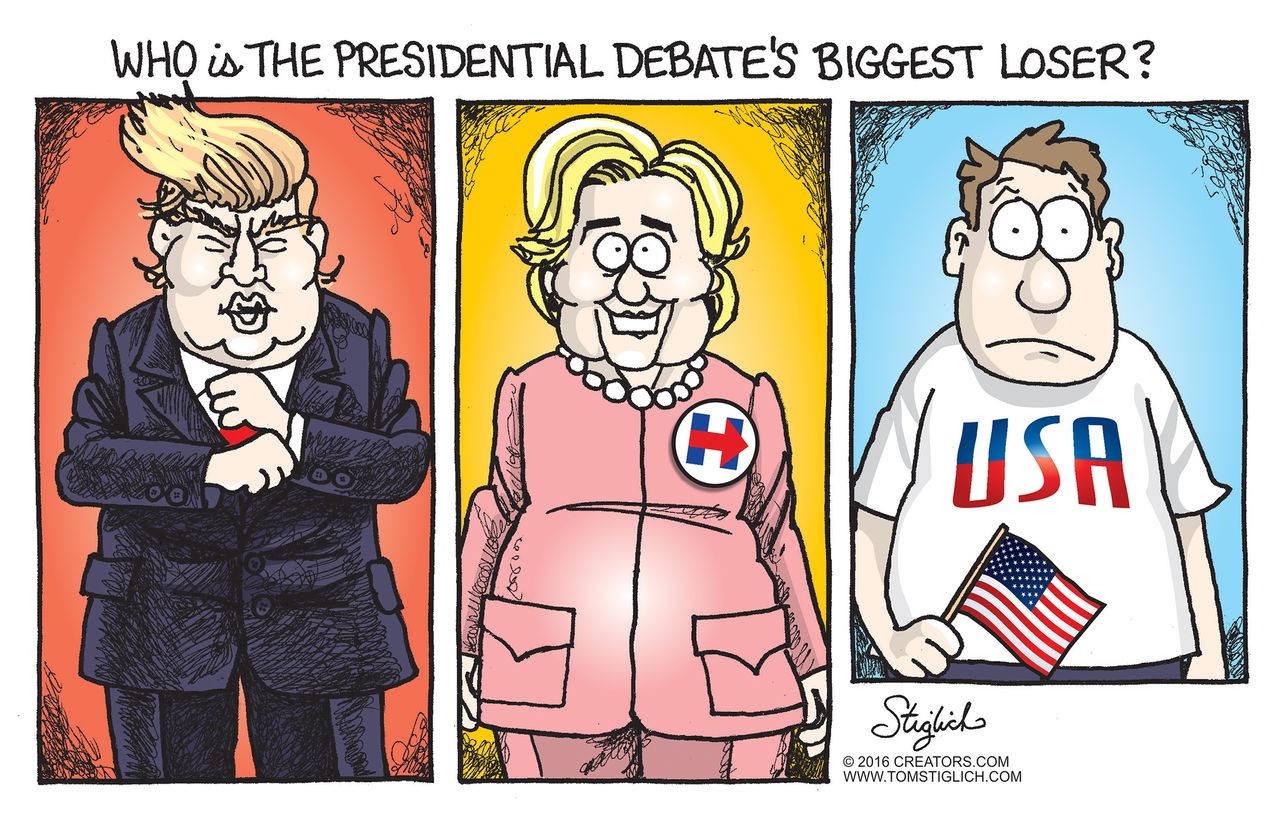 Political cartoon U.S. 2016 election Donald Trump Hillary Clinton voter biggest loser