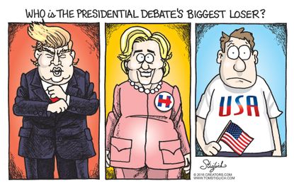Political cartoon U.S. 2016 election Donald Trump Hillary Clinton voter biggest loser