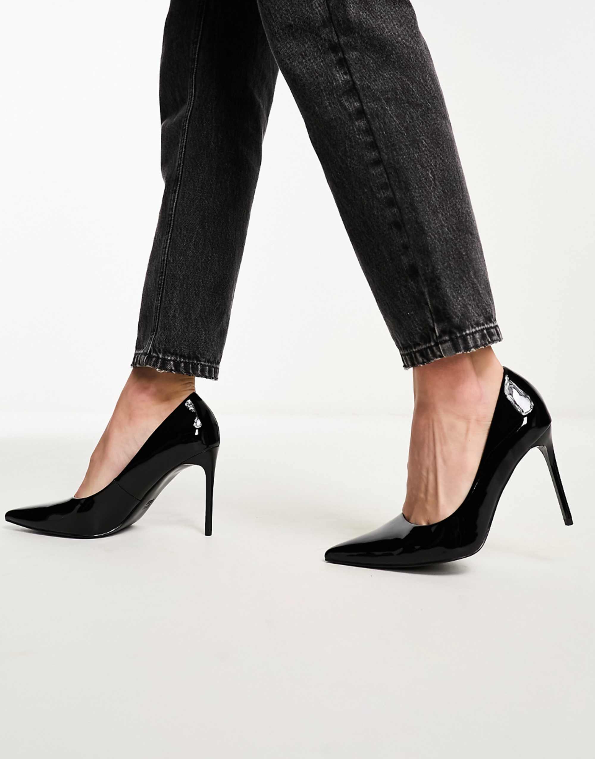 Asos Design Paphos Pointed High Heeled Court Shoes in Black Patent