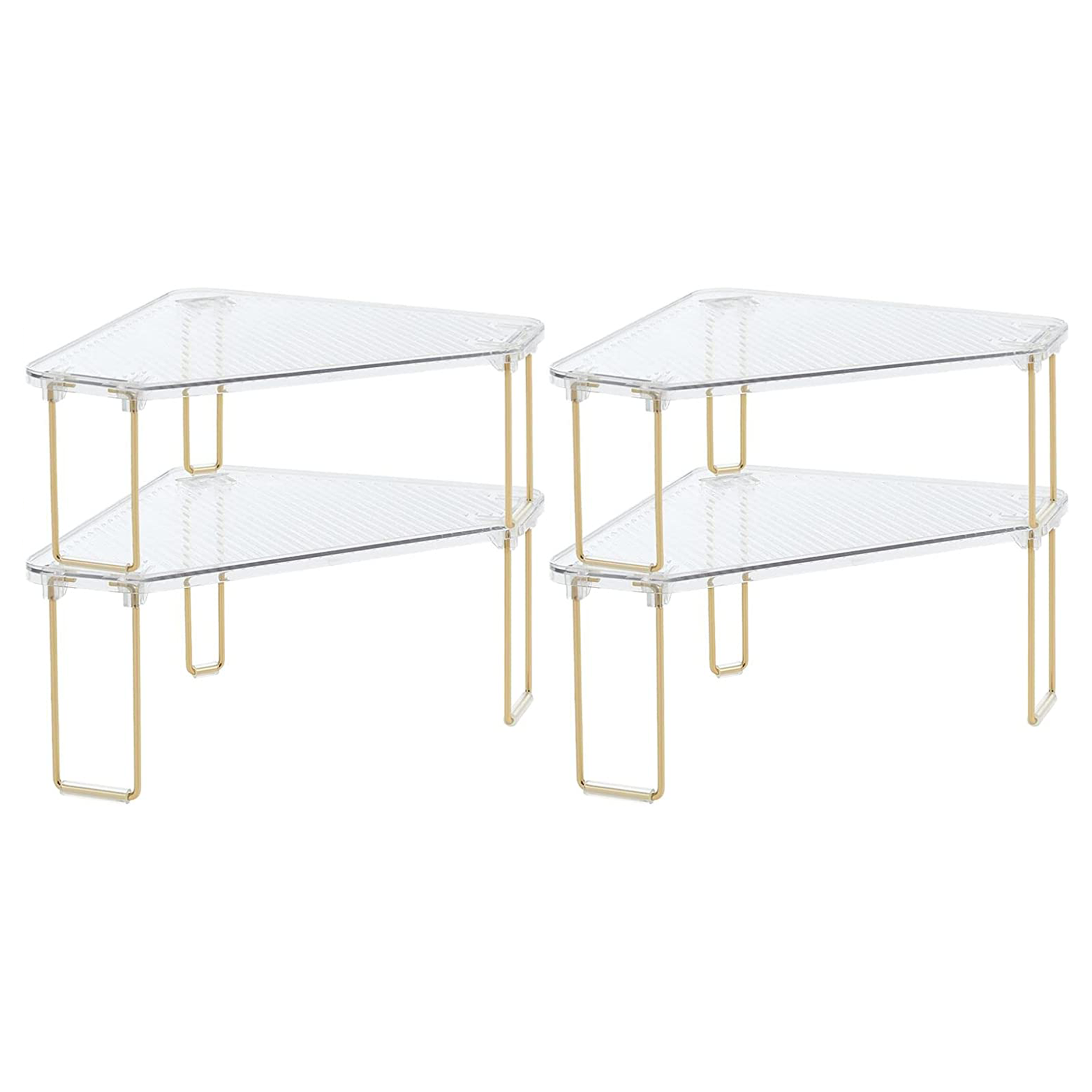 Set 4 rak akrilik yang dapat ditumpuk dengan kaki kuningan berwarna emas