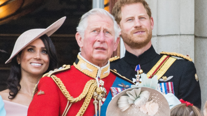 Meghan, Duchess of Sussex, Prince Charles, Prince of Wales, Prince Harry, Duke of Sussex, Catherine, Duchess of Cambridge, Princess Charlotte of Cambridge on the balcony of Buckingham Palace during Trooping The Colour 2018 on June 9, 2018 in London, England.