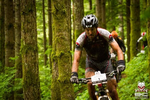 Chris Sheppard (Rocky Mountain Bikes) works the front of the three-man train.