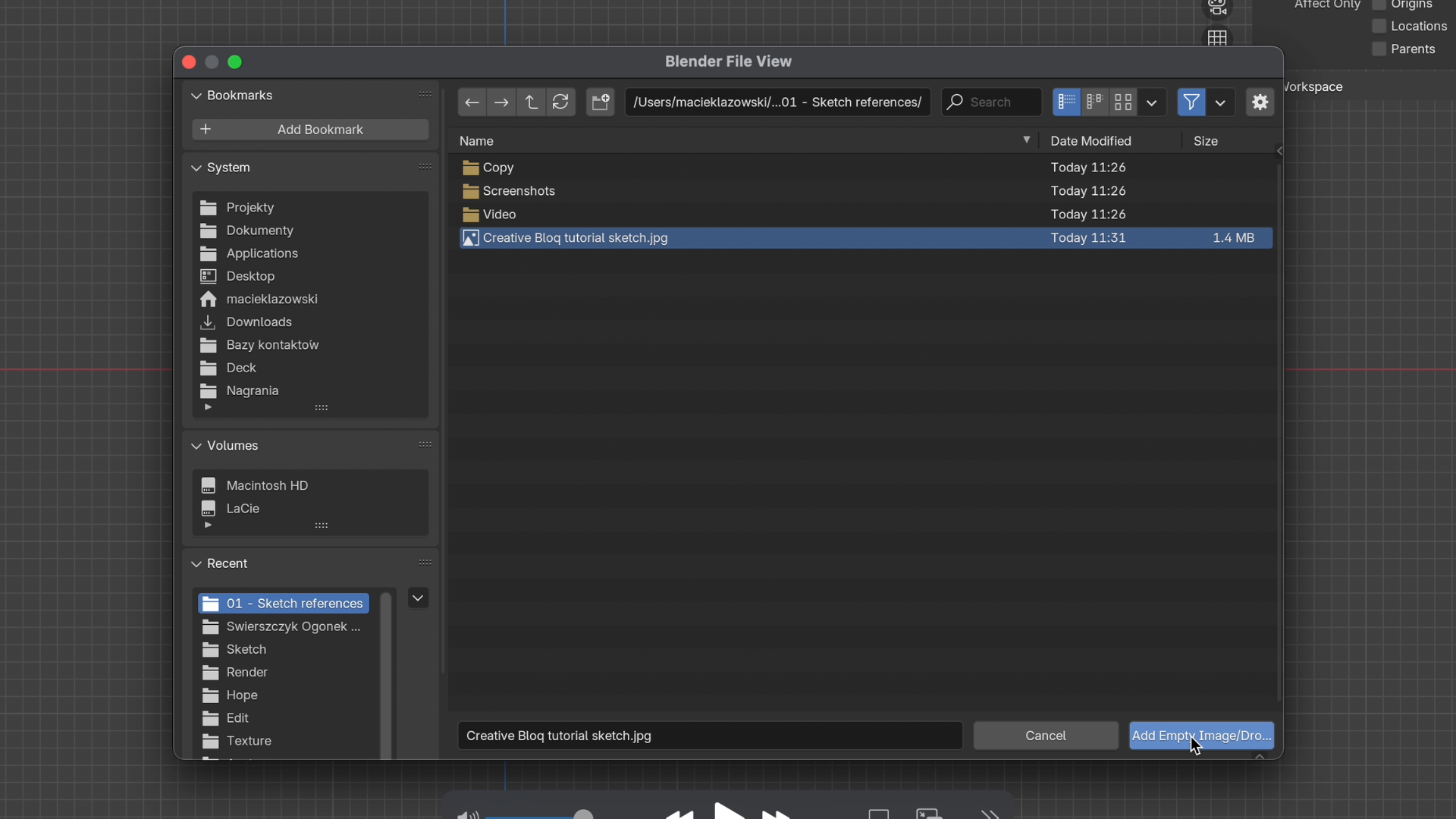 How to set up sketch references for modelling in Blender