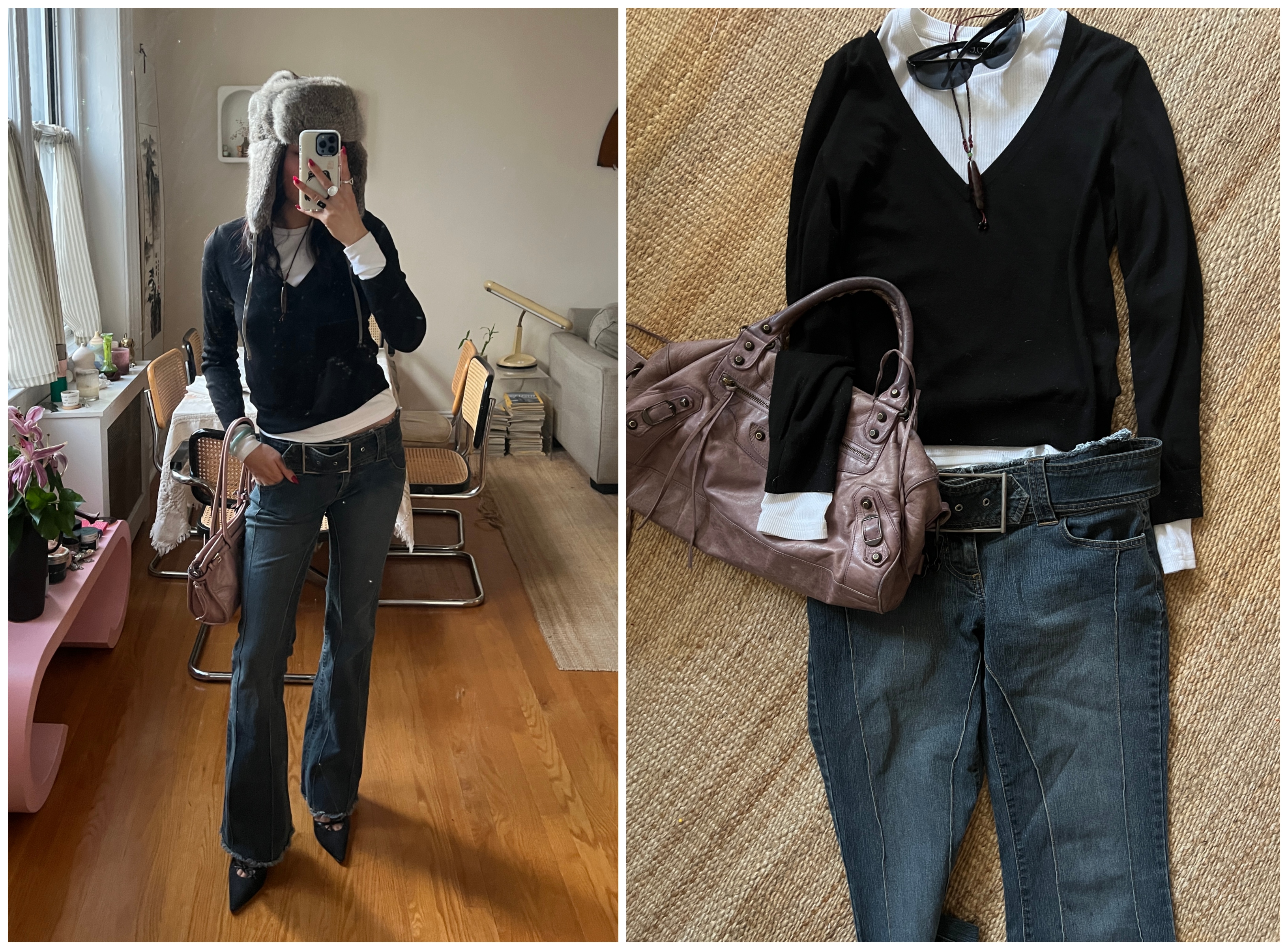 Vivian Li wearing a V-neck sweater over a long-sleeve T-shirt and jeans