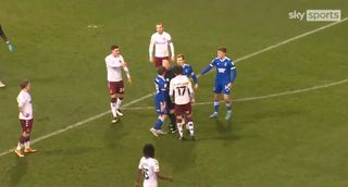 Referee Darren Drysdale embroiled in confrontation with Ipswich�s Alan Judge