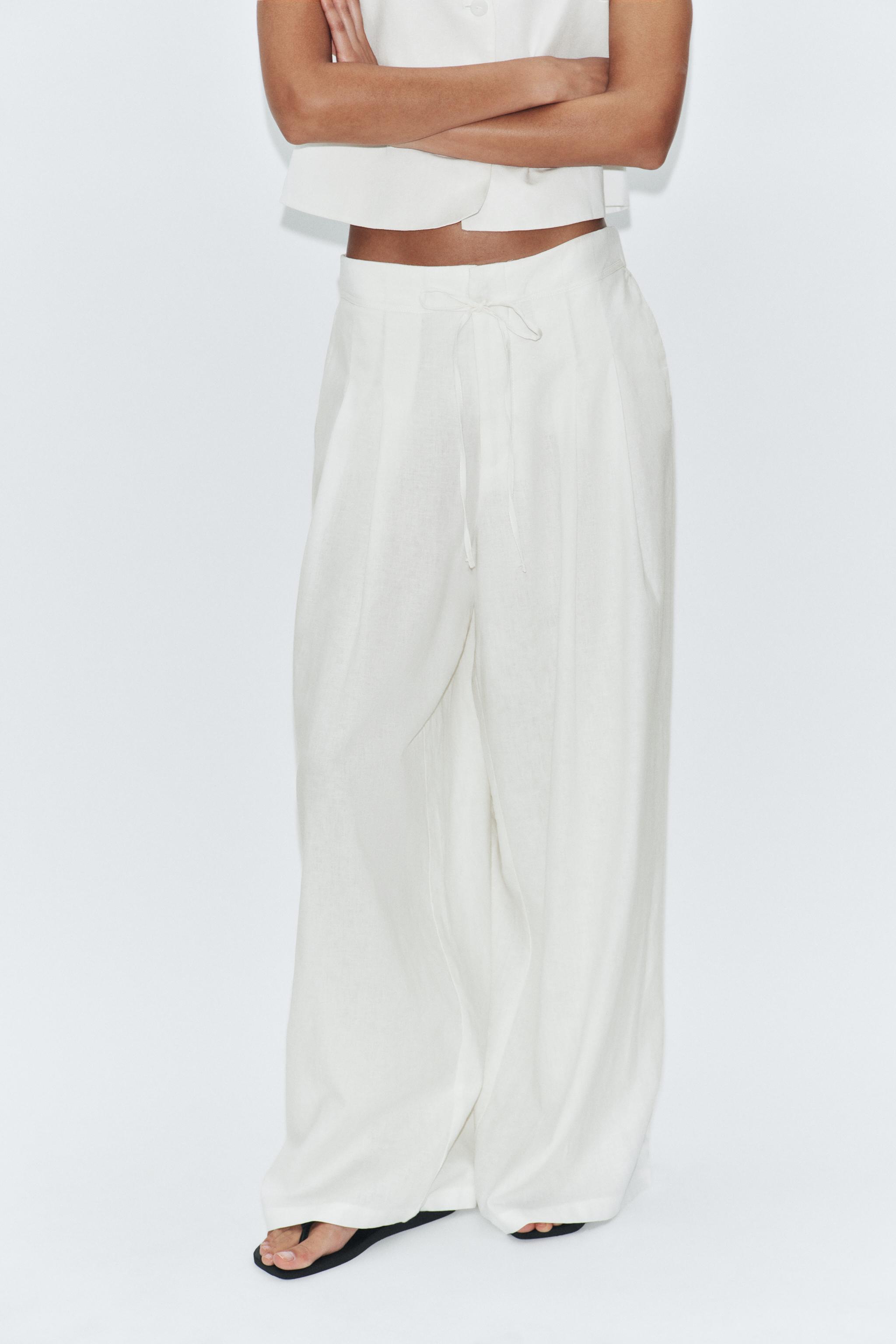 Wide Leg Pleated Linen Pants