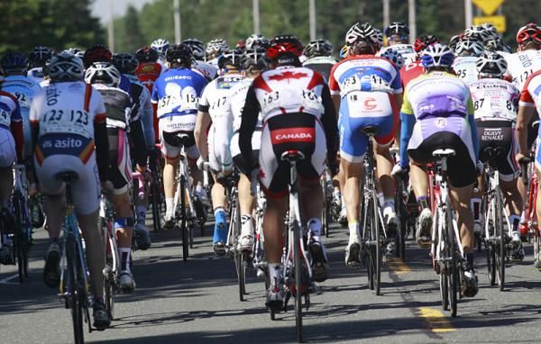 Back of the peloton in the early kilometres of Tour de Beauce 2010's opening stage.
