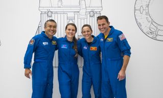 From left, Koichi Wakata, of JAXA (Japan Aerospace Exploration Agency), Roscosmos cosmonaut Anna Kikina, and NASA astronauts Nicole Mann and Josh Cassada will fly aboard NASA’s SpaceX Crew-5 mission.