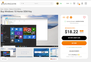 Kinguin's Windows 10 Home Page