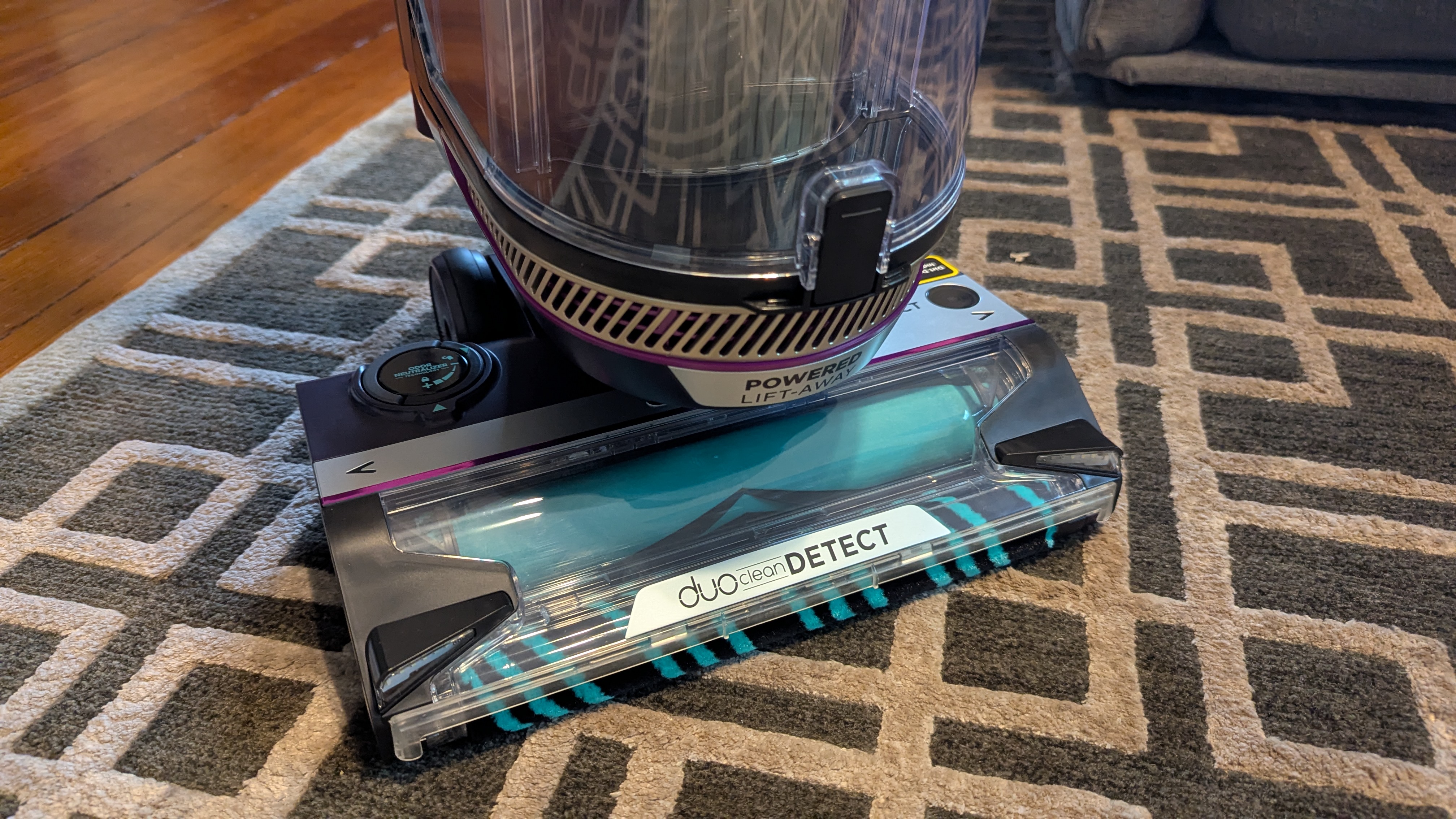 Close up of floorhead on Shark PowerDetect Upright vacuum