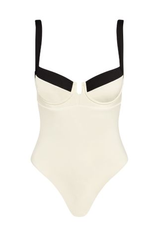 White and black Monday Swimwear underwire one-piece swimsuit