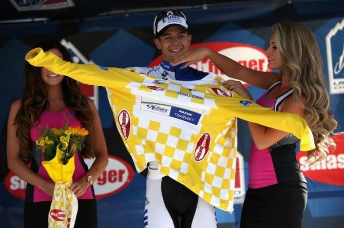 Kiel Reijnen (UnitedHealthcare) pulling on the race leader's yellow jersey