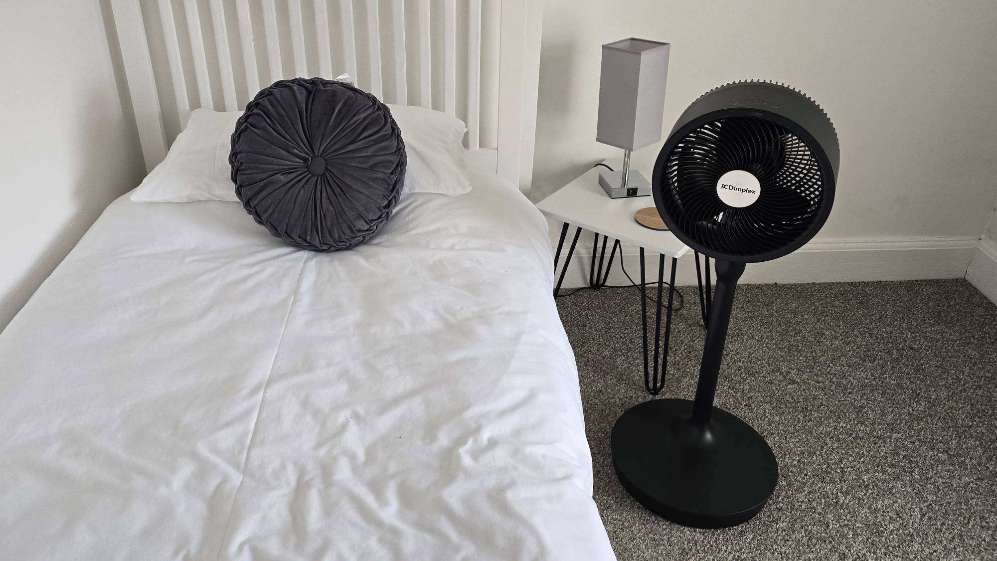 Dimplex DuoCool Smart Cordless 2-in-1 Fan close to bed