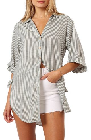 Wren Oversize Stripe Button-Up Shirt