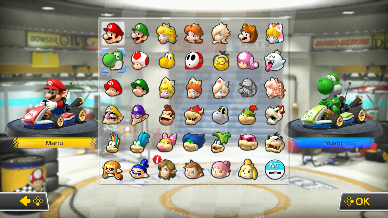 Mario Kart 8 Deluxe selección de personajes para dos jugadores