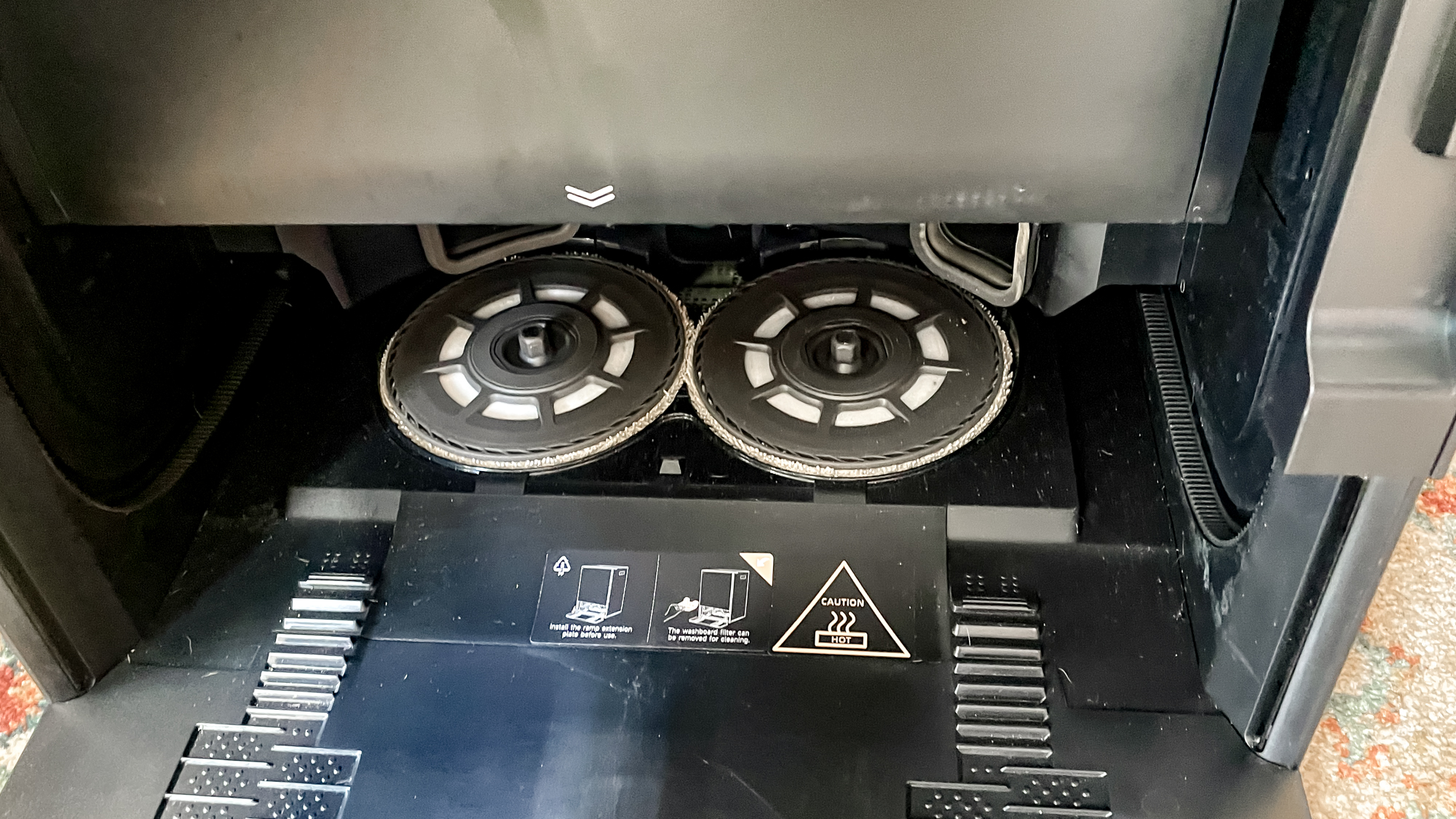 Inside of the Mova Mobius 60 robot vacuum base station