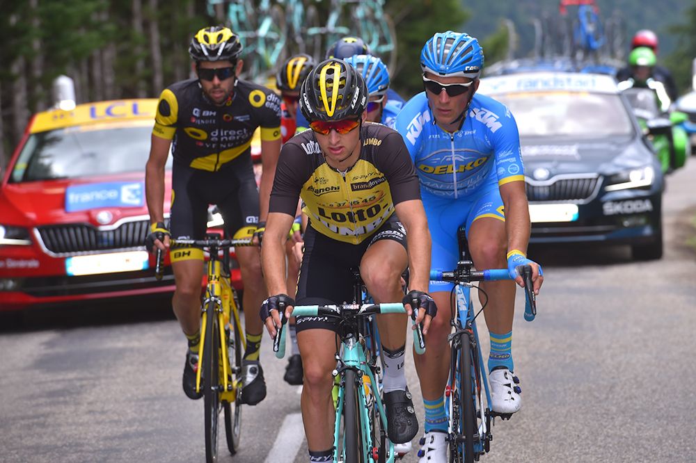 Alexey Vermeulen drives the breakaway during stage 3 at the Criterium du Dauphine