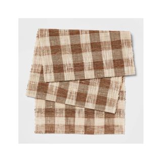 Cotton Gingham Table Runner Brown