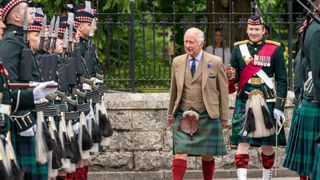 King Charles III inspects Balaklava Company, 5th Battalion, The Royal Regiment of Scotland, at the gates of Balmoral