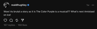 image of a post from DL Hughley noting that the Color Purple probably shouldn't be a musical