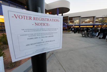 A voter registration sign in Nevada