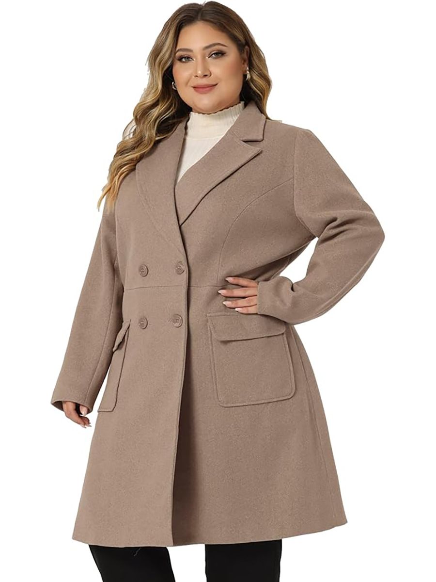 Agnes Orinda, Agnes Orinda Women's Plus Size Long Winter Coats Notch Lapel Double Breasted Pea Trench Coats 2x Light Brown