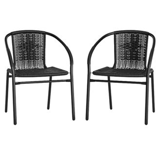 brown rattan restaurant style chairs with black accens