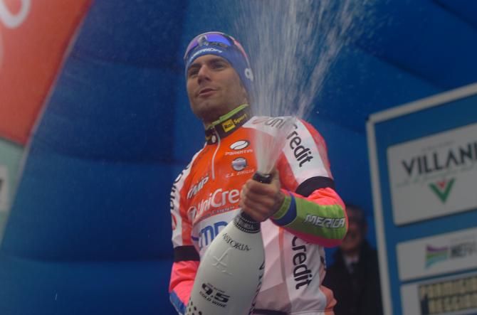 Diego Ulissi (Lampre-Merida) celebrates his overall win in Coppi e Bartali