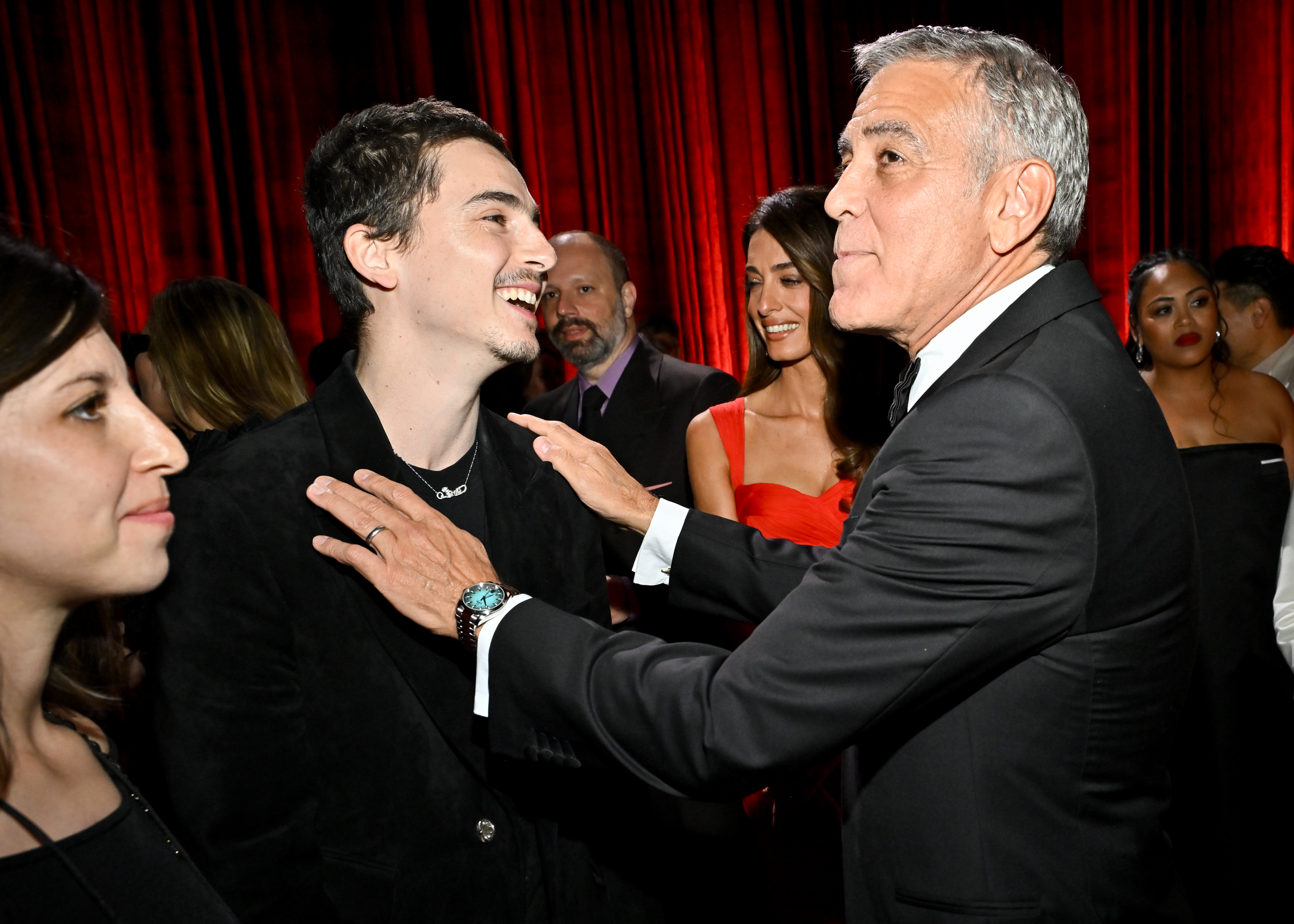 Timoth&eacute;e Chalamet and George Clooney at the 83rd Annual Golden Globes held at The Beverly Hilton on January 11, 2026 in Beverly Hills, California