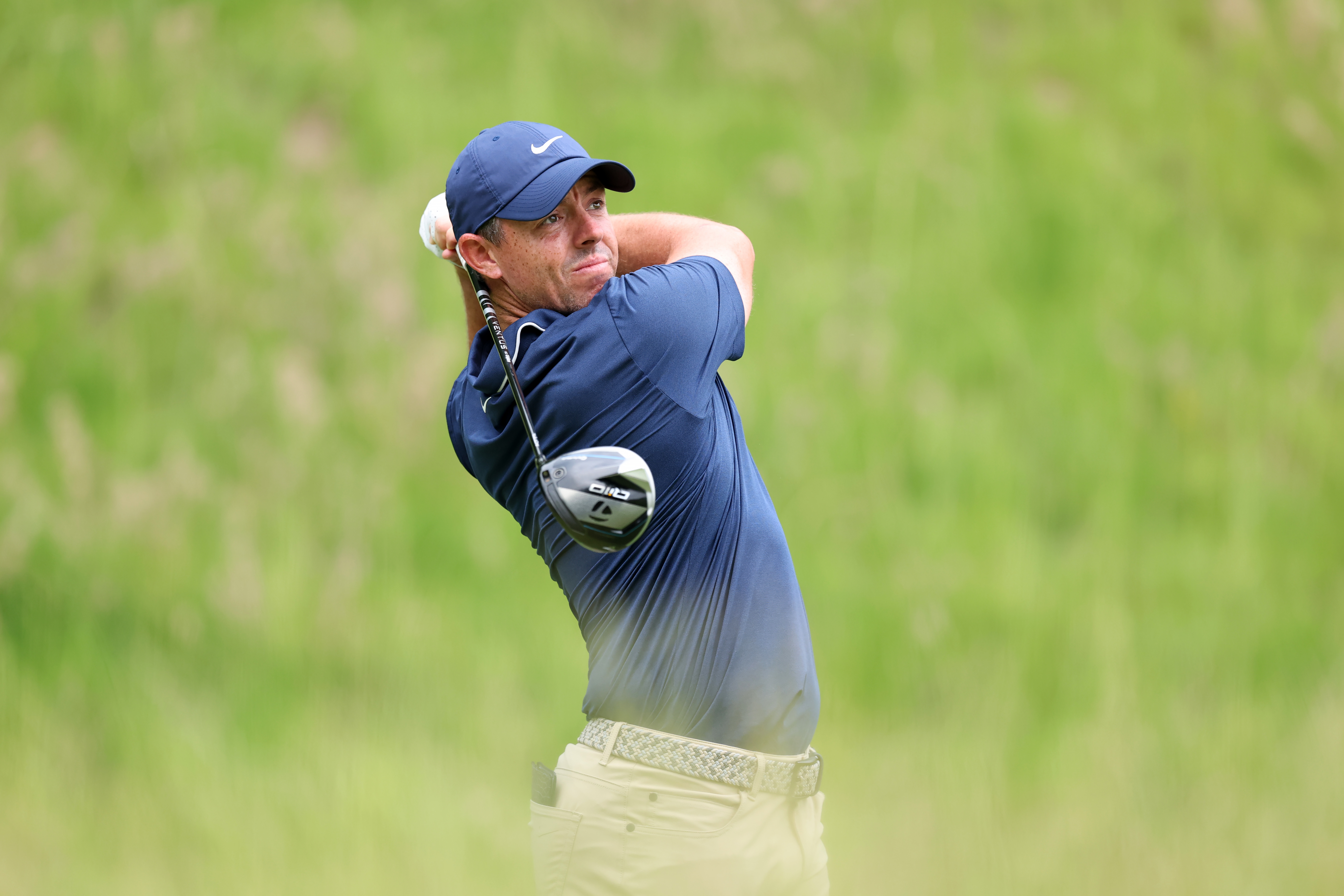 Rory McIlroy hits a driver off the tee
