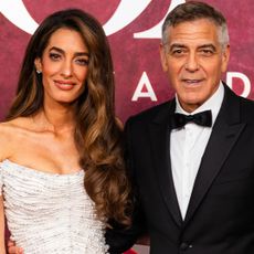 Amal Clooney attends the 2025 Tony Awards in a pearl-embellished dress.
