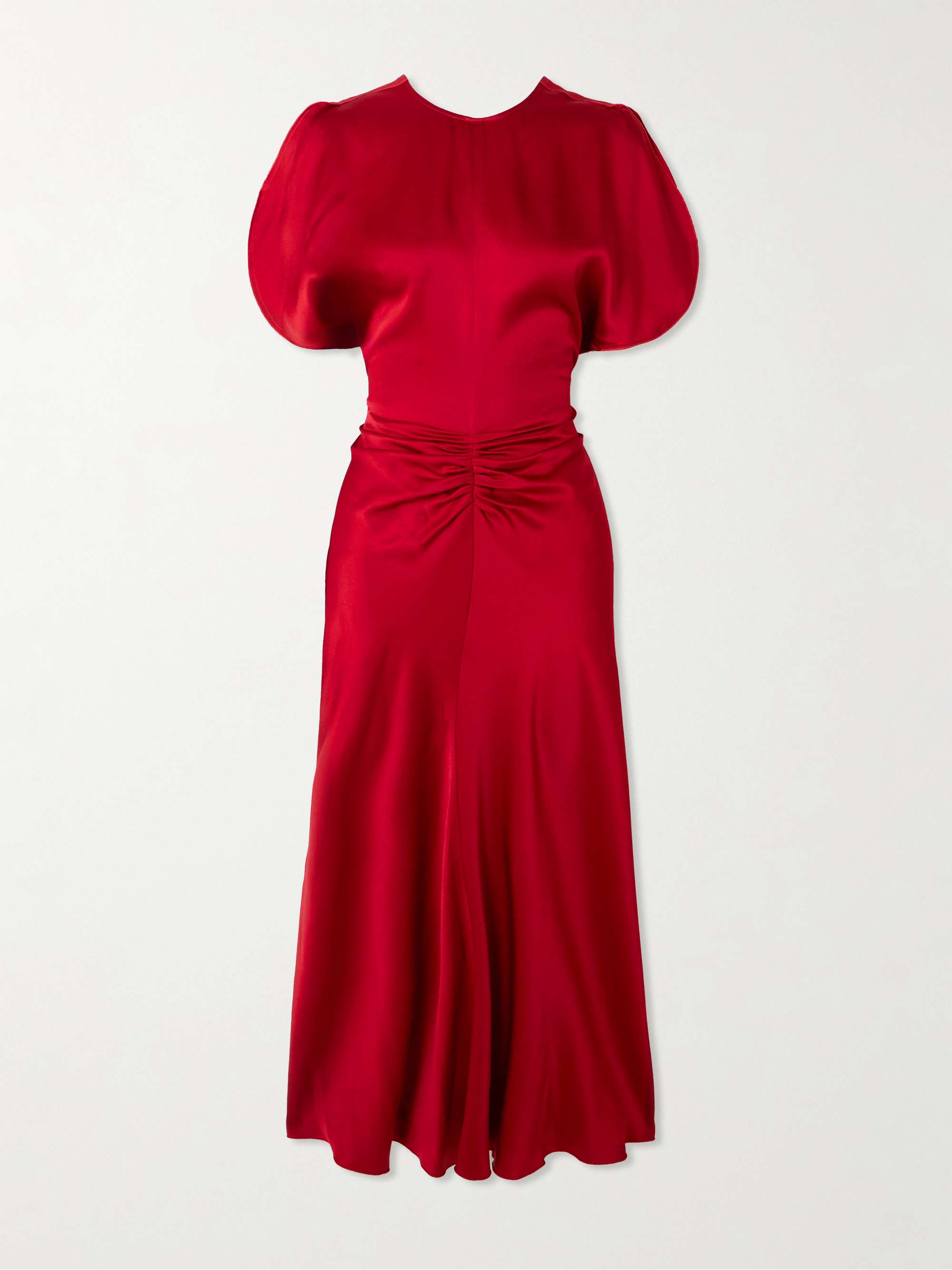 Gathered Satin Midi Dress