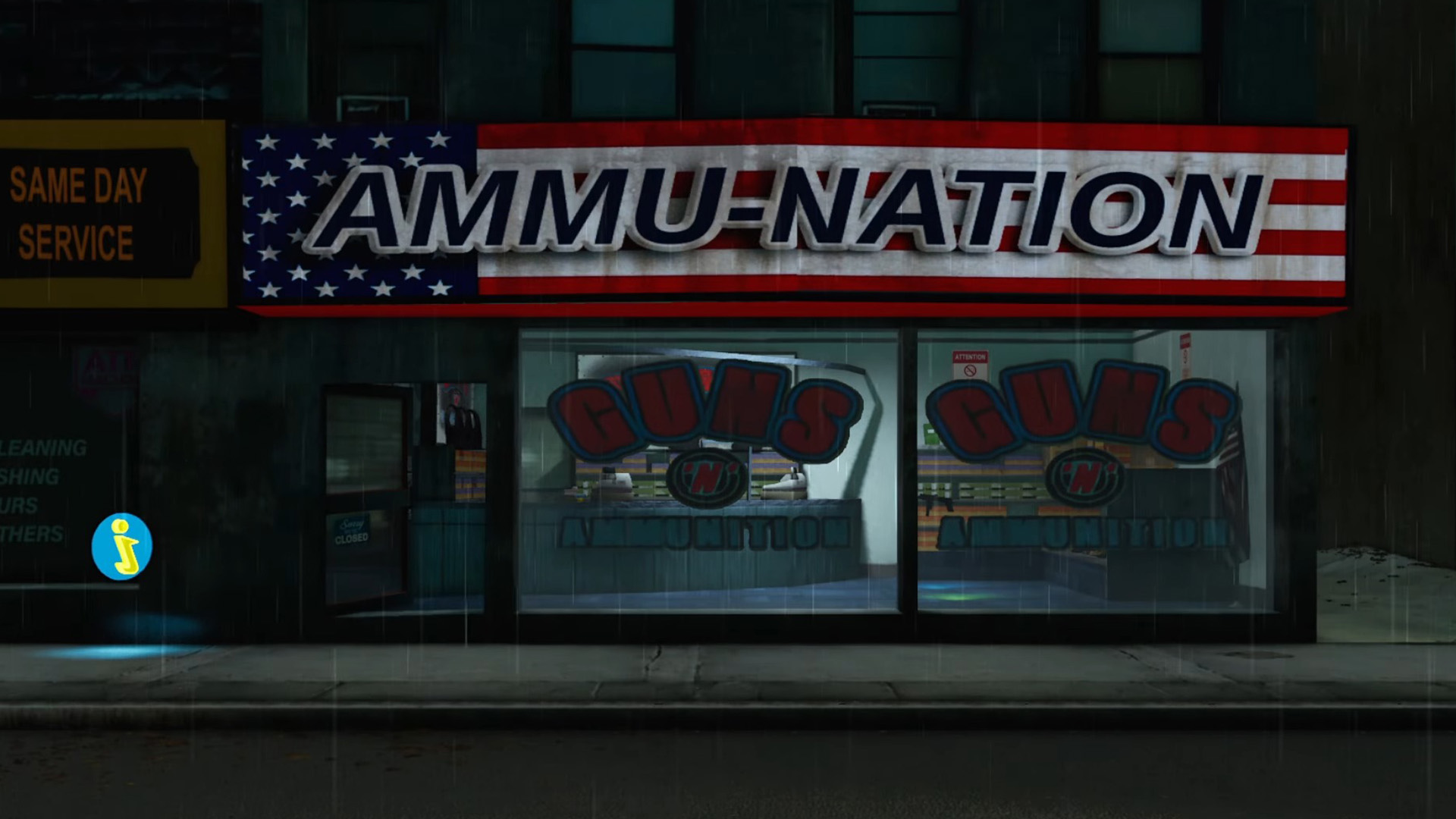 The Ammu-Nation store in Grand Theft Auto 3's Liberty City
