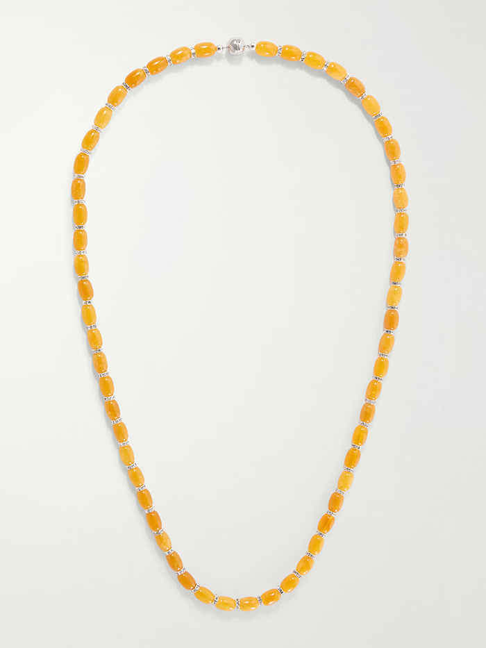 JULIETTA, Donna Rhodium-Pleated, Rhodochrosite and Crystal Beaded Necklace