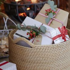 cane basket with gifts